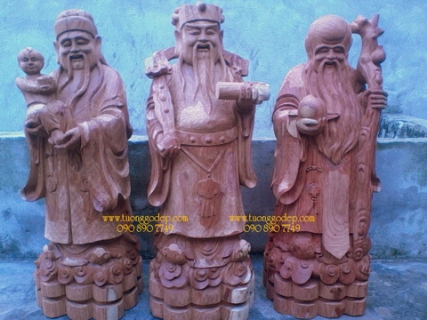 Phúc Lộc Thọ (Gỗ hương, cao 48cm)