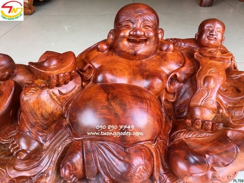 Phật Di Lặc tam phúc gỗ hương - PL758