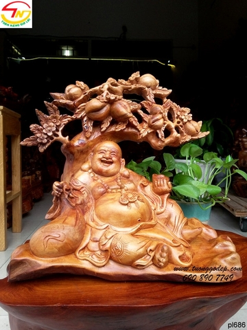 Tượng Phật Di Lặc ngồi cây đào nhỏ để bàn - PL686