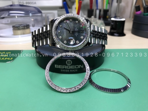 Độ Niềng Vàng Đính Kim Cương và mặt xà cừ 3A Cho Đồng Hồ Rolex Size 36mm HCM