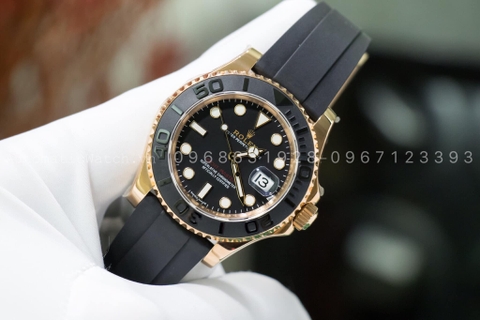 Đồng Hồ Rolex Replica Yacht-Master Automatic Black Dial 18kt Everose Gold Black Rubber Strap 116655