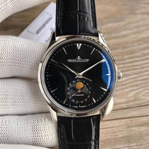 Đồng hồ JAEGER LECOULTRE MASTER ULTRA THIN MOON  mặt đen bảng Replica