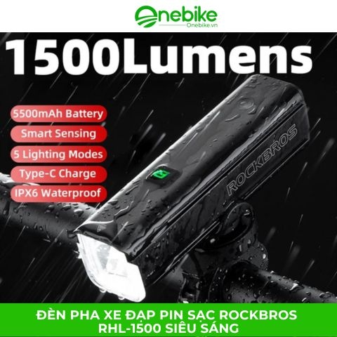 Đèn pha xe đạp pin sạc ROCKBROS RHL-1500 siêu sáng