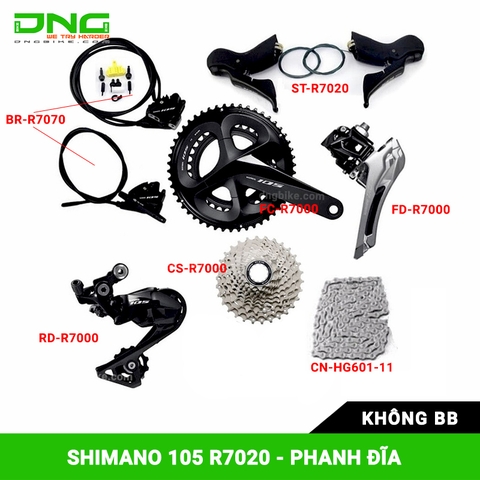 Bộ group SHIMANO 105 R7020 50-34T 170mm 11-28T- Phanh đĩa - Không BB & Đĩa phanh
