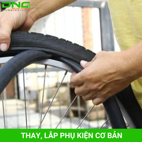 Dịch vụ Thay, lắp ráp 01 Lốp (Thông thường) / Ruột xe / Dây lót vành / Yên / Cọc yên / Can giày / Pô tăng...