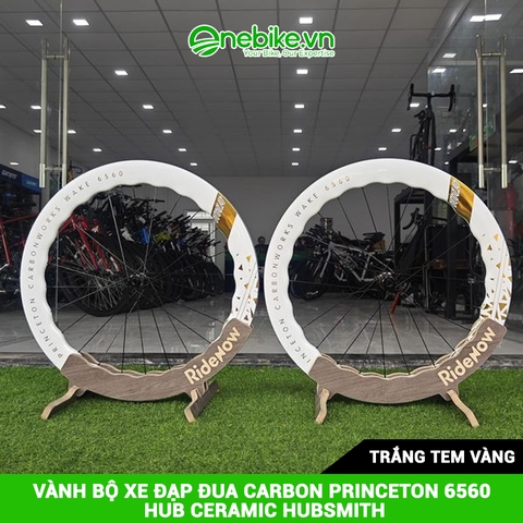 Vành bộ xe đạp đua CARBON PRINCETON 6560 HUB Ceramic Hubsmith- Màu trắng tem vàng