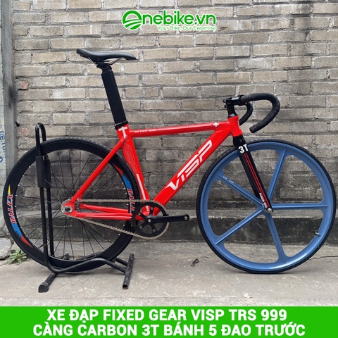 Xe đạp Fixed Gear VISP TRS 999 càng carbon 3T bánh 5 đao trước