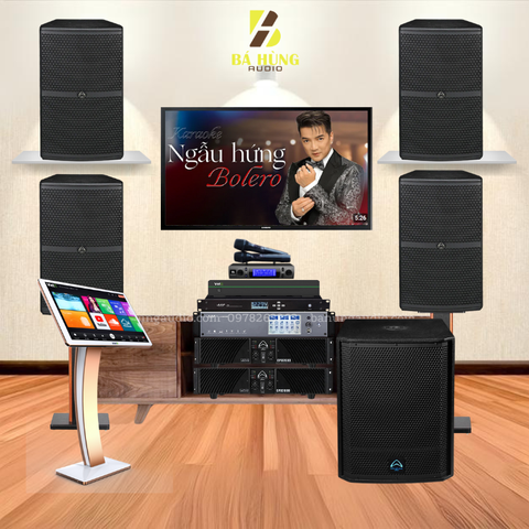 Dàn Karaoke Kinh Doanh : 4 Loa Whafedale Pro WH-12 NEO, 2 Đẩy Wharfedale CPD 2600 , Sub Wharfedale Pro T-Sub-AX15B, Vang Số AAP Audio K9900II , Micro JBL VM300, Quản Lý Nguồn AAP P8, Đầu ViietK 4K Plus 4TB , Màn VietK 22 inch