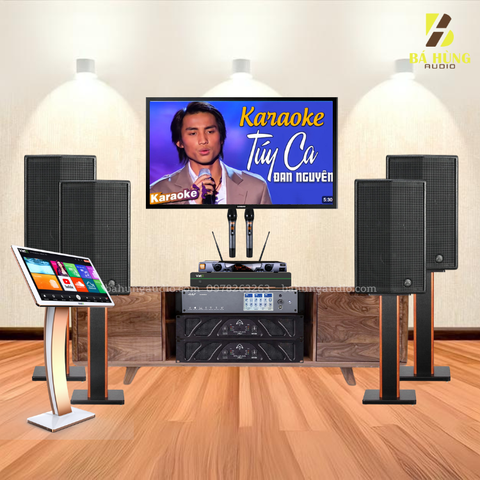 Dàn Karaoke : 4 Loa Wharfedale Pro SIGMA-10, 2 Đẩy Wharfedale XR1500, Vang AAP Audio K9900II,  Micro BBS E-500GS , Đầu ViệtK 4K Plus 4TB , Màn Hình Cảm Ứng VietK 22 inch
