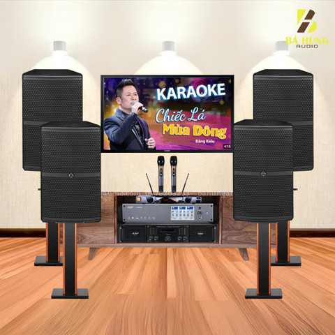 Dàn Karaoke Gia Đình : Loa Whafedale Pro WH-12 NEO (4 chiếc),  Đẩy 4 Kênh AAP TD8004, Vang Số AAP Audio K9900II, Micro BBS E-500GS