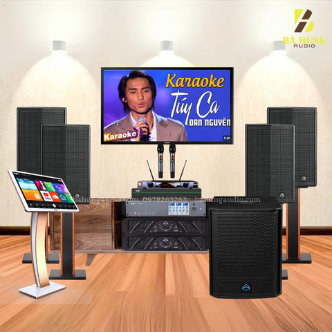 Dàn Karaoke : 4 Loa Wharfedale Pro SIGMA-10, 2 Đẩy Wharfedale XR1500, Vang AAP Audio K9900II,  Micro BBS E-500GS , Sub Wharfedale Pro T-Sub-AX15B , Đầu ViệtK 4K Plus 4TB , Màn Hình Cảm Ứng VietK 22 inch
