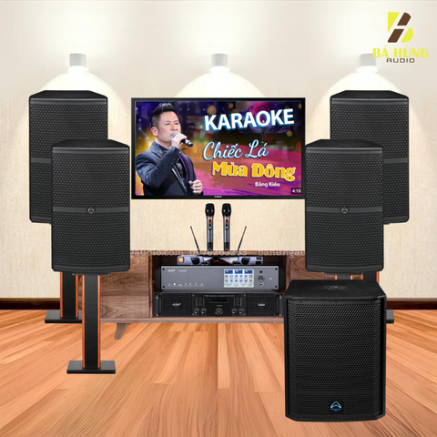 Dàn Karaoke Gia Đình : Loa Whafedale Pro WH-12 NEO (4 chiếc),  Đẩy 4 Kênh AAP TD8004, Vang Số AAP Audio K9900II, Micro BBS E-500GS, Sub Wharfedale Pro T-Sub-AX15B