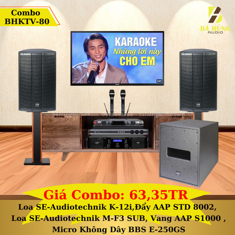 Dàn Karaoke Gia Đình: Loa SE-Audiotechnik CV-12i , Đẩy công suất Aap STD 8002, Loa SE-Audiotechnik M-F3 SUB,  Vang Số AAP S1000 , Micro Không Dây BBS E-250GS