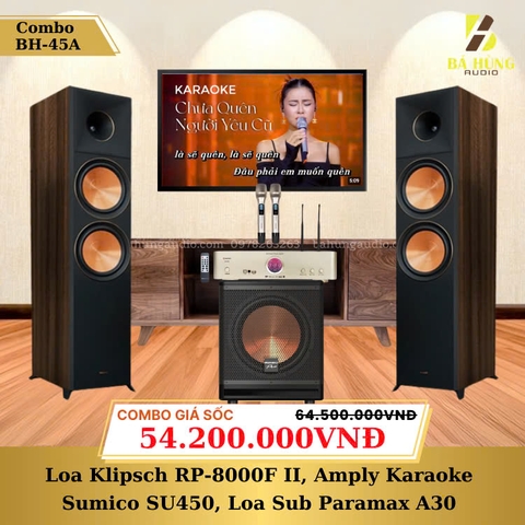 Loa Klipsch RP-8000F II, Amply Karaoke  Sumico SU450, Loa Sub Paramax A30