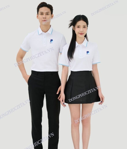 Áo Đồng Phục Công ty PiqueCool Pro Trắng Gạo – Phối Lé YA Đậm Sang Trọng & Tinh Tế