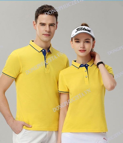 Áo phông đồng phục công ty đẹp cao cấp màu vàng, ngắn tay dáng slimfit cho nhân viên