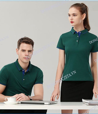 Áo phông đồng phục công ty đẹp cao cấp màu xanh cổ vịt, ngắn tay dáng slimfit cho nhân viên