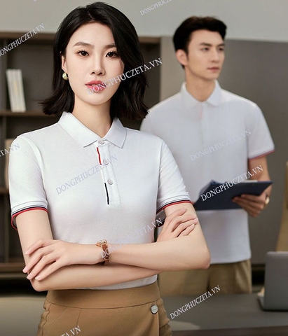Áo Đồng Phục Công Ty PiqueCool Trắng Viền Đỏ – Tinh Tế, Nổi Bật Và Chuẩn Thương Hiệu