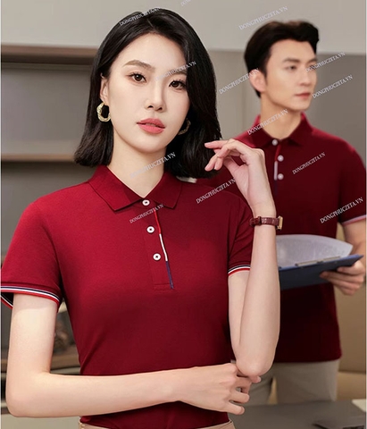 Mẫu Áo Đồng Phục Công Ty đỏ đô PiqueCool – Chuẩn Form, Mát Mẻ, Chuyên Nghiệp