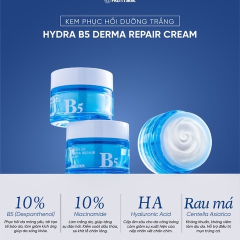 Kem dưỡng phục hồi và làm trắng da Prettyskin Hydra B5 Derma Repair Cream 52ml
