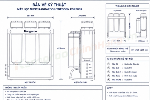 Máy lọc nước Kangaroo Hydrogen KGRP08K 8 lõi lọc