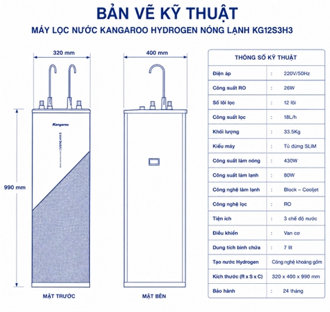 Máy lọc nước Kangaroo Hydrogen nóng lạnh KG12S3H3
