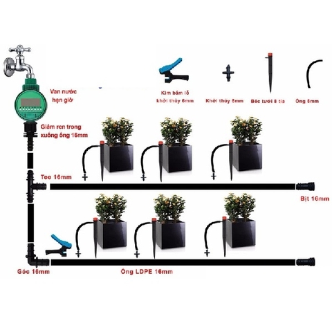 Bộ tưới nhỏ giọt tự động 20 đầu phun cho ban công chạy bằng pin