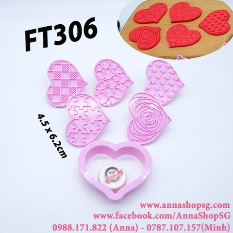 FT306 BỘ KHUÔN CẮT VÀ ẤN HÌNH TIM 5 KIỂU
