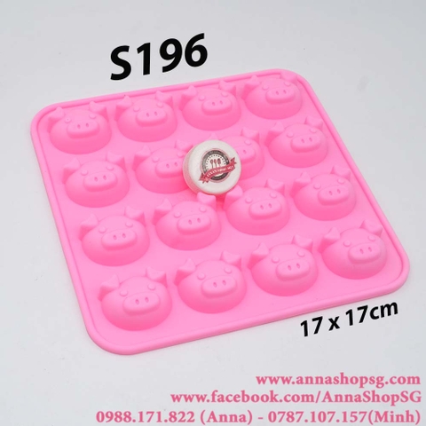 KHUÔN SILICON 16 MẶT HEO S196