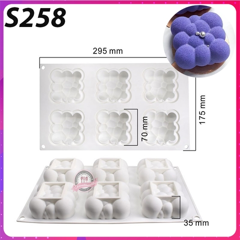 S258 KHUÔN SILICON 6 Ô MÂY VUÔNG