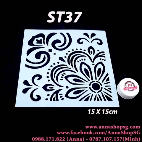 ST37 MIẾNG TẠO HOA VĂN TRANG TRÍ 15cm VUÔNG MẪU 1 (STENCIL)