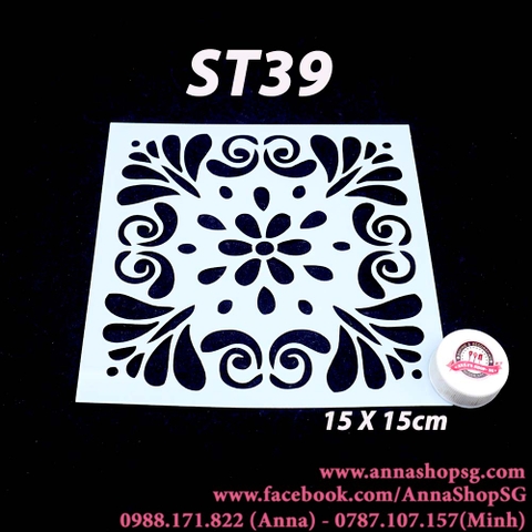 ST39 MIẾNG TẠO HOA VĂN TRANG TRÍ 15cm VUÔNG MẪU 3 (STENCIL)