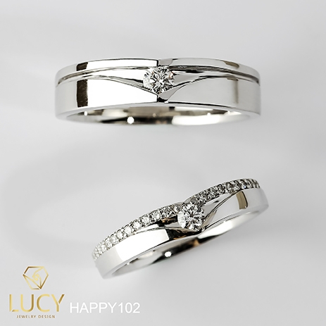HAPPY102B Nhẫn cưới thiết kế, nhẫn cưới đẹp cao cấp, nhẫn cưới kim cương 3mm 2.7mm - Lucy Jewelry