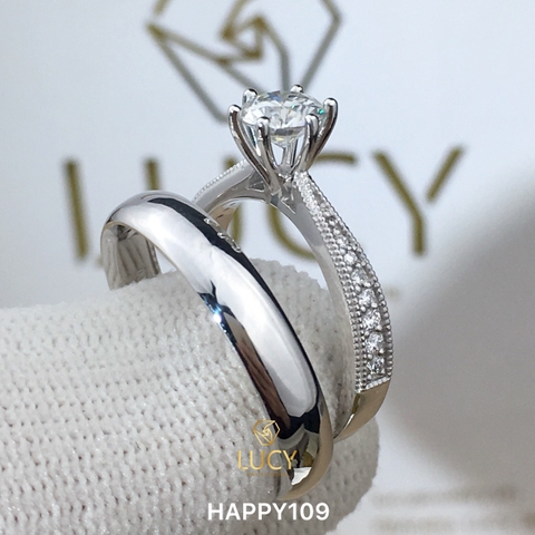 HAPPY109 Nhẫn cưới thiết kế, nhẫn cưới đẹp, nhẫn cưới cao cấp, nhẫn cưới kim cương 5.4mm 5.5mm - Lucy Jewelry