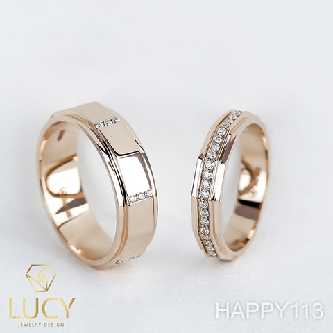 HAPPY113 Nhẫn cưới đẹp vàng tây, vàng trắng, vàng hồng 10k 14k 18k, Bạch Kim Platinum PT900 đính CZ, Moissanite, Kim cương - Lucy Jewelry