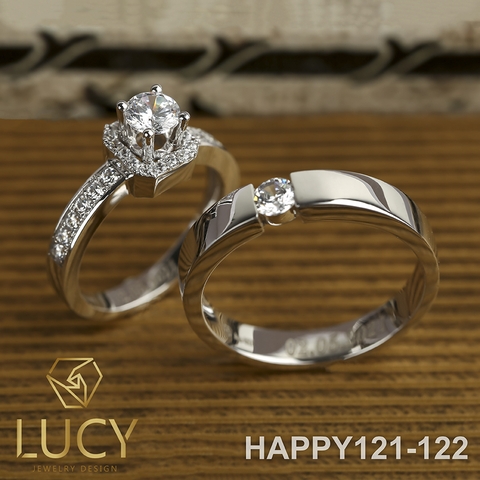 HAPPY121-122 Nhẫn cưới đẹp vàng tây, vàng trắng, vàng hồng 10k 14k 18k, Bạch Kim Platinum PT900 đính CZ, Moissanite, Kim cương - Lucy Jewelry