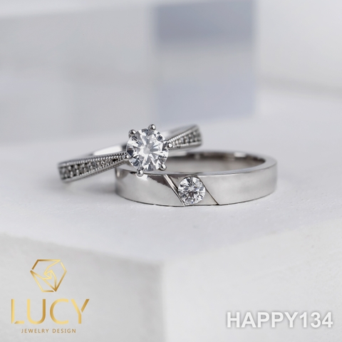 HAPPY134 Nhẫn cưới đẹp vàng tây, vàng trắng, vàng hồng 10k 14k 18k, Bạch Kim Platinum PT900 đính CZ, Moissanite, Kim cương - Lucy Jewelry
