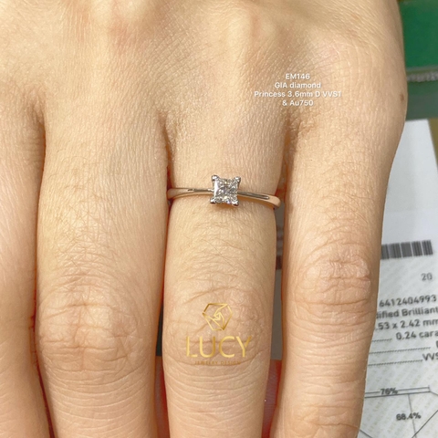 EM146 - Nhẫn cầu hôn, princess 3.6mm - Lucy Jewelry