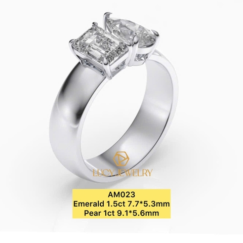 AM023 - Nhẫn nam, emerald & pear cut - Lucy Jewelry