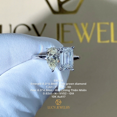 EM244 - Nhẫn cầu hôn, emerald & pear cut - Lucy Jewelry
