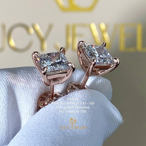EB058 - Khuyên tai, 6.0mm, princess cut - Lucy Jewelry
