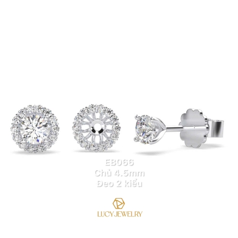 EB066 - Khuyên tai thiết kế, đeo 2 kiểu, 4.5mm, round cut  - Lucy Jewelry