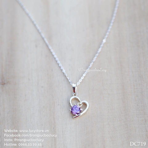 Dây chuyền trái tim đá tím bạc Lucy - DC719 (hàng order)