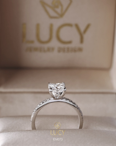 EM073 Nhẫn nữ vàng, nhẫn ổ kim cương vuông Princess 5mm 5.5mm, nhẫn nữ thiết kế, nhẫn cầu hôn, nhẫn đính hôn - Lucy Jewelry