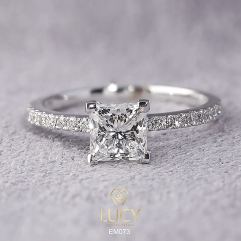 EM073 Nhẫn nữ vàng, nhẫn ổ kim cương vuông Princess 5mm 5.5mm, nhẫn nữ thiết kế, nhẫn cầu hôn, nhẫn đính hôn - Lucy Jewelry