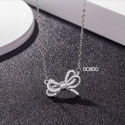 DC800 Dây chuyền nơ, dây chuyền nút thắt, bạc Ý 925, xi vàng trắng
