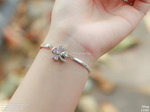 Lắc tay cỏ 4 lá đá hồng  - LT085_HONG