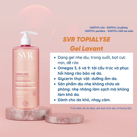 Sữa rửa mặt SVR Topialyse Gel Lavant da khô-màu hồng - Pháp