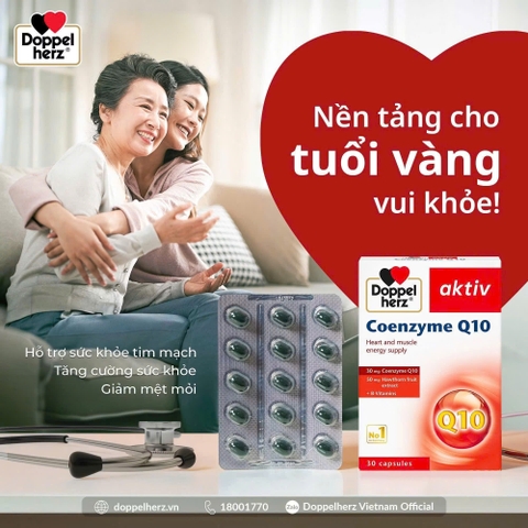 Viên uống Aktiv Doppelherz Coenzym Q10 - Bổ sung CoQ10 và Vitamin B1, B6, B12 hỗ trợ sức khỏe tim mạch, giảm mệt mỏi - 30 viên Date Xa NK