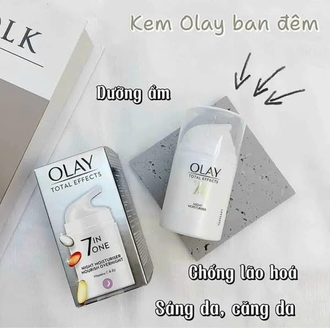 Kem dưỡng da Olay Total Effects 7in1 trắng da, chống lão hóa ban đêm 50ml- Mỹ